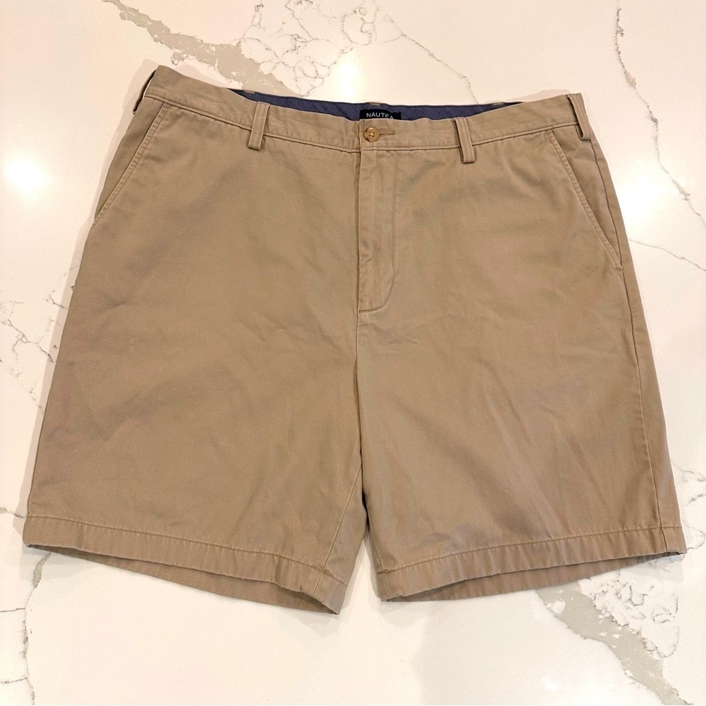 Nautica Mens The Deck Shorts Sz 40 Classic Fit Khaki Beige Cotton Pockets Preppy
